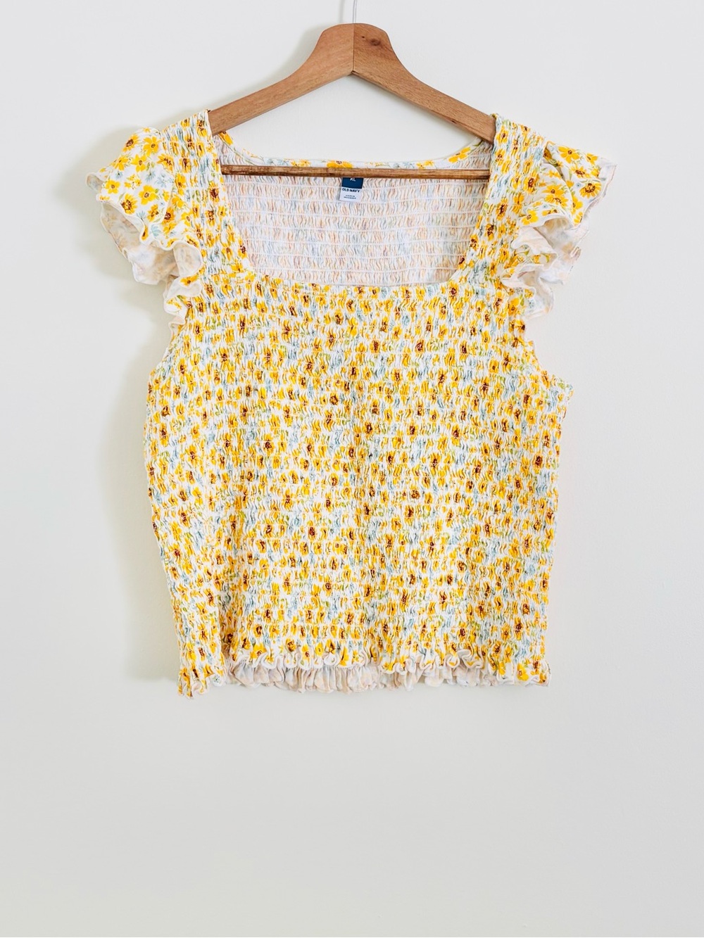 Old Navy Smocked Ruffle-Sleeve Top in Yellow Ditsy Floral Print